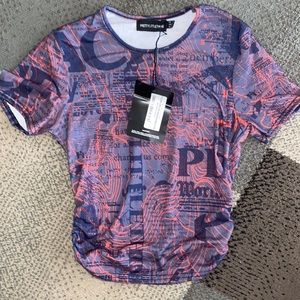 Mauve printed runched side short sleeve top